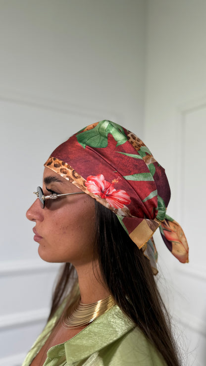 Pareo + bandana in satin floreale Nikita coccio 37271