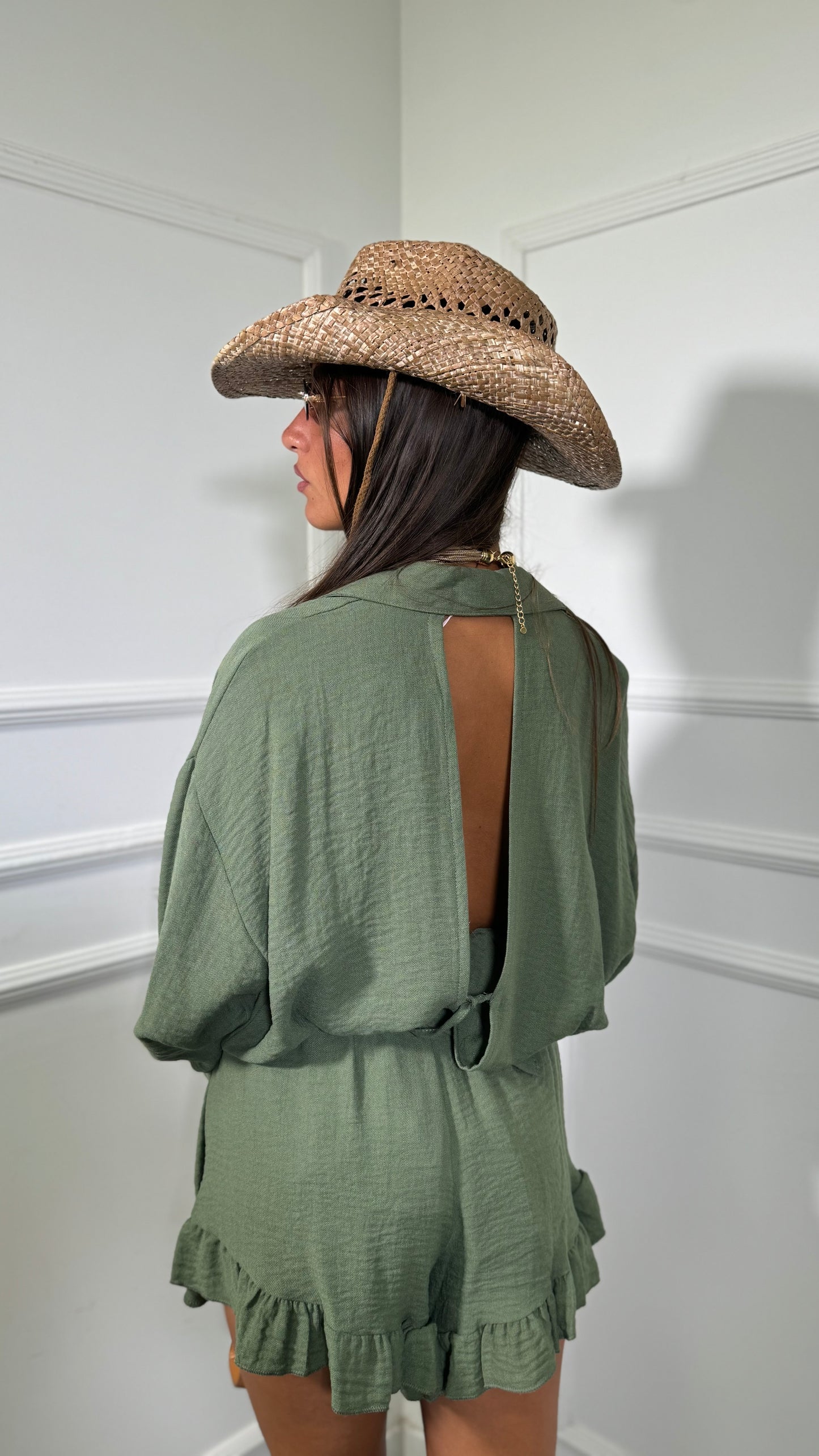 Coordinato scollo sul retro Marcela verde militare