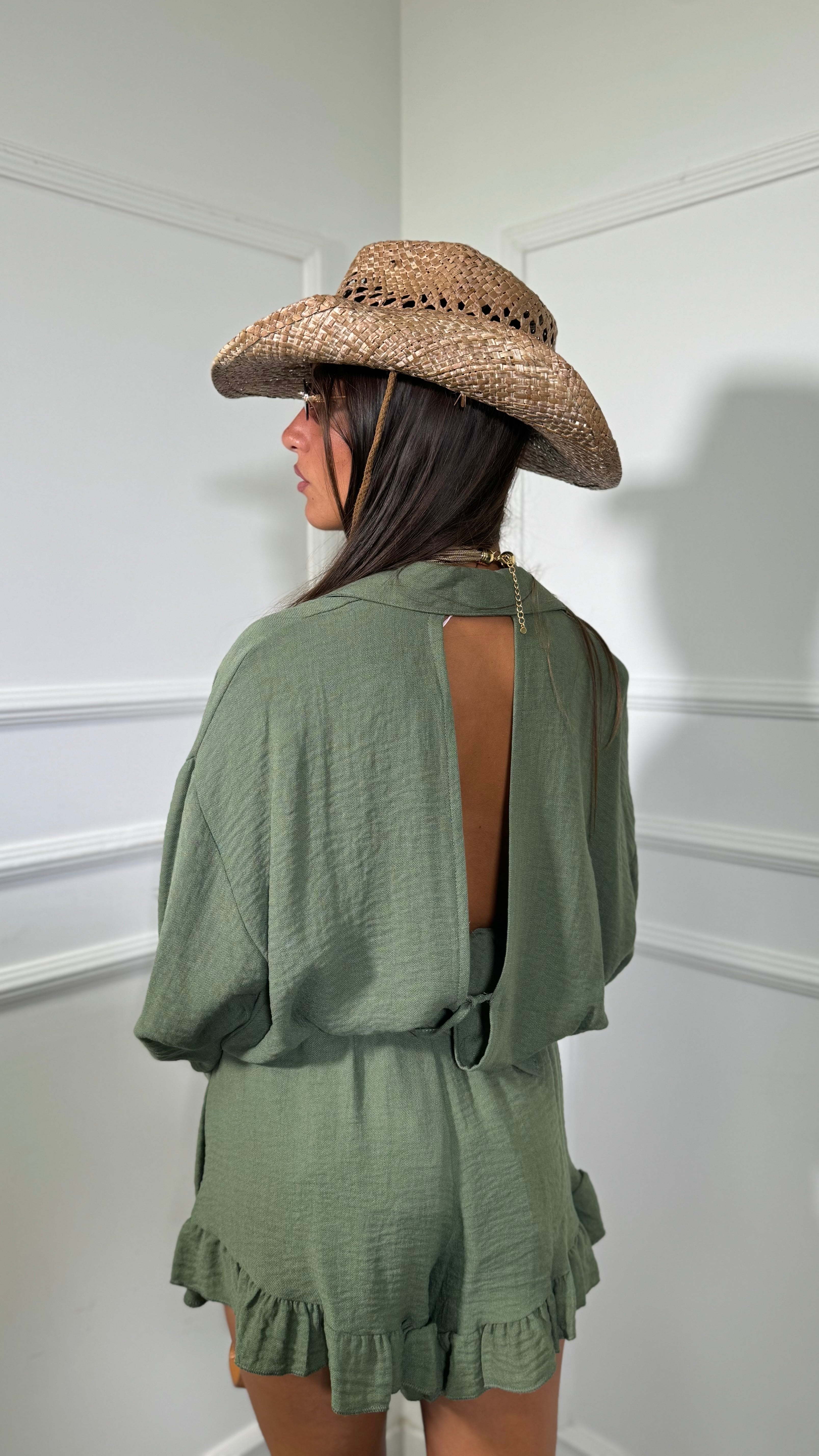 Coordinato scollo sul retro Marcela verde militare