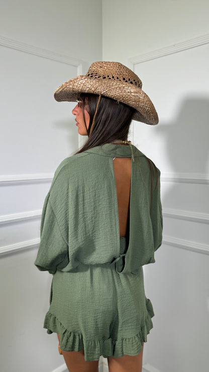 Coordinato scollo sul retro Marcela verde militare
