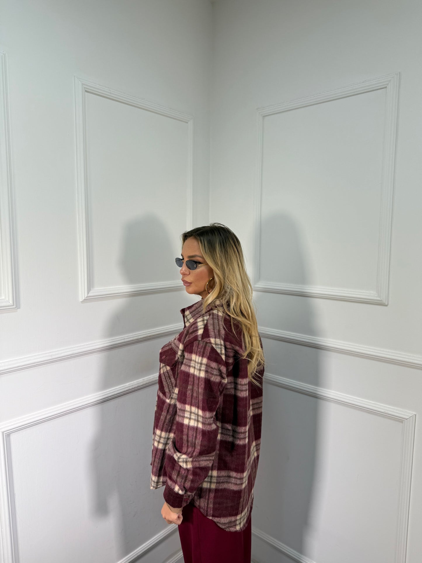 Camicia in lana cotta Jefferson bordeaux/camel mf2693