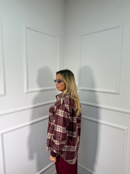 Camicia in lana cotta Jefferson bordeaux/camel mf2693