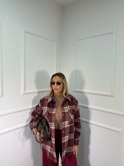 Camicia in lana cotta Jefferson bordeaux/camel mf2693