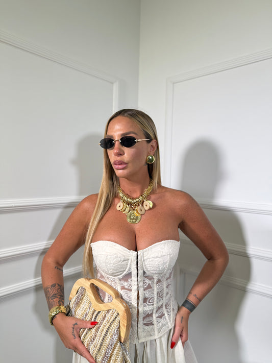 Bustier velato con ricami Giselle crema