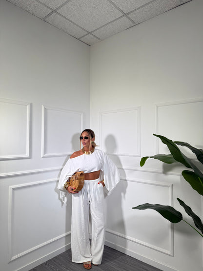 Coordinato in viscosa con top asimmetrico Clodia bianco 7060
