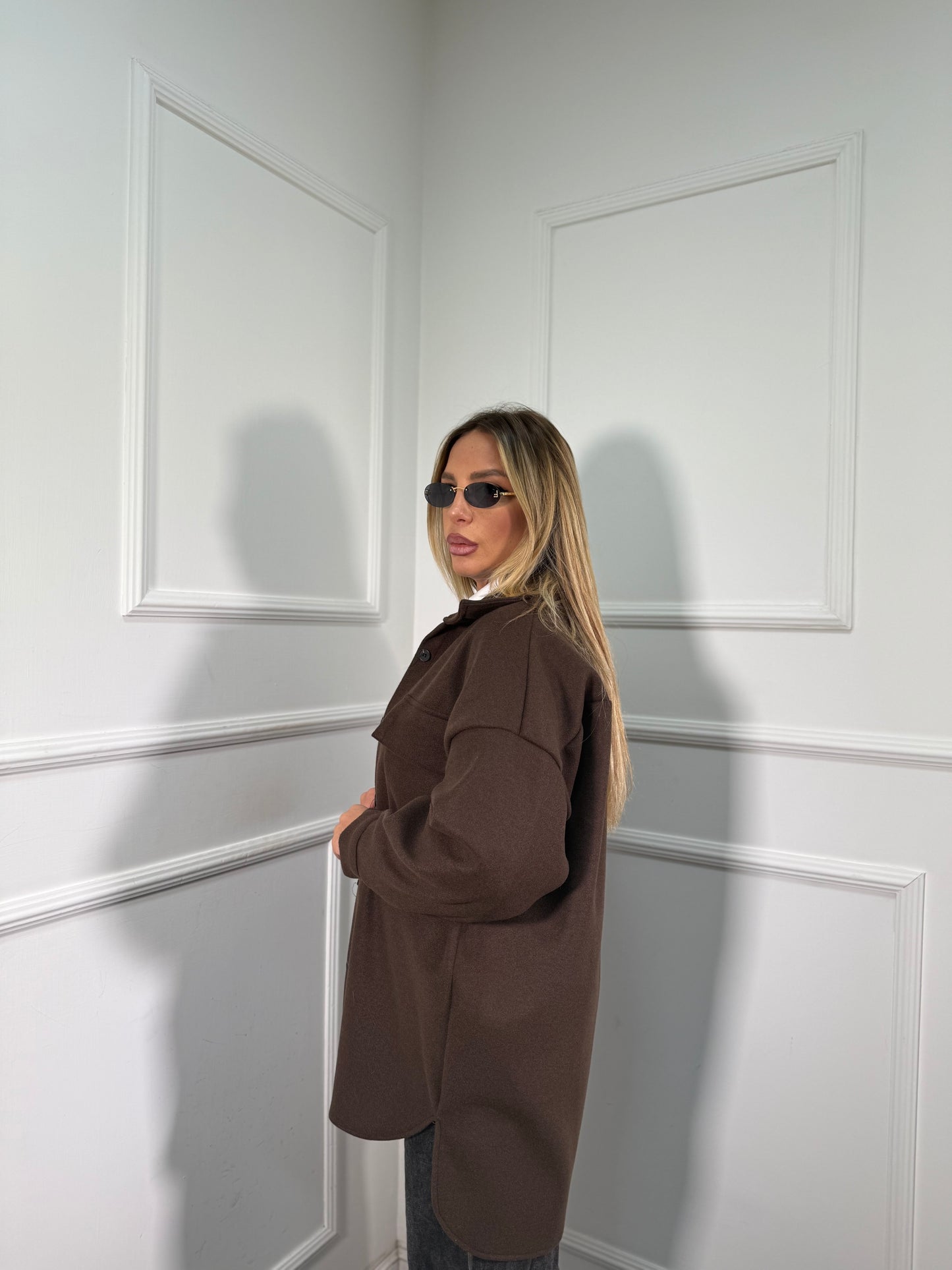 Giacca oversize in panno Brownies cioccolato 13388