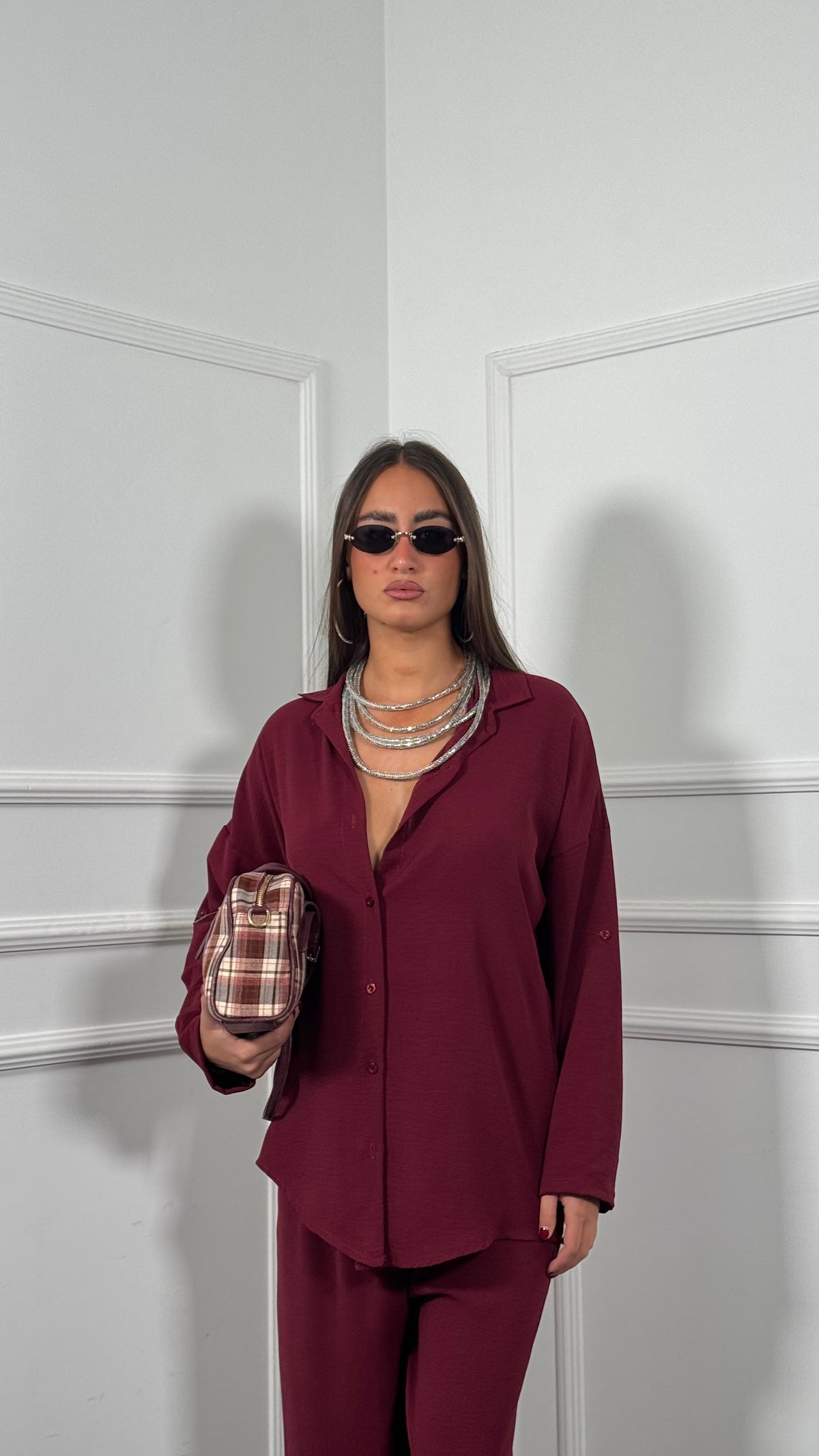 Coordinato con pantaloni palazzo bordeaux 5687
