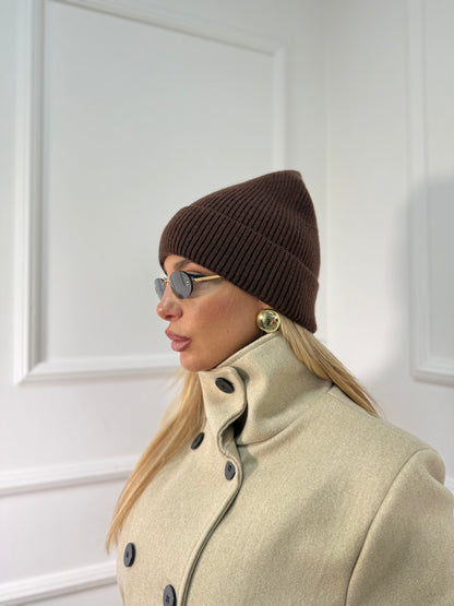 Cappello misto lana a costine Snow cacao