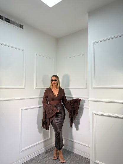 Longuette a tubino in ecopelle cacao 19539