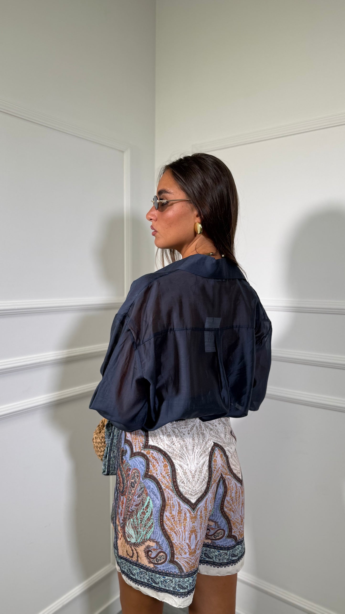 Pantagonna in cotone Selya fantasia paisley fondo blu