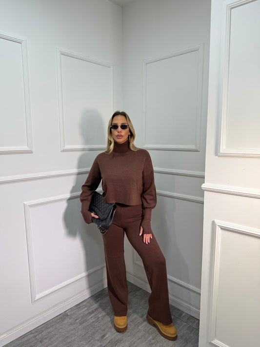 Coordinato lana rasata collo alto Alaska cioccolato g106