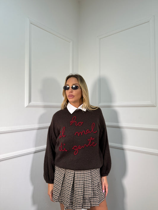 Pullover lana cotta Ho il mal di gente cacao a2903