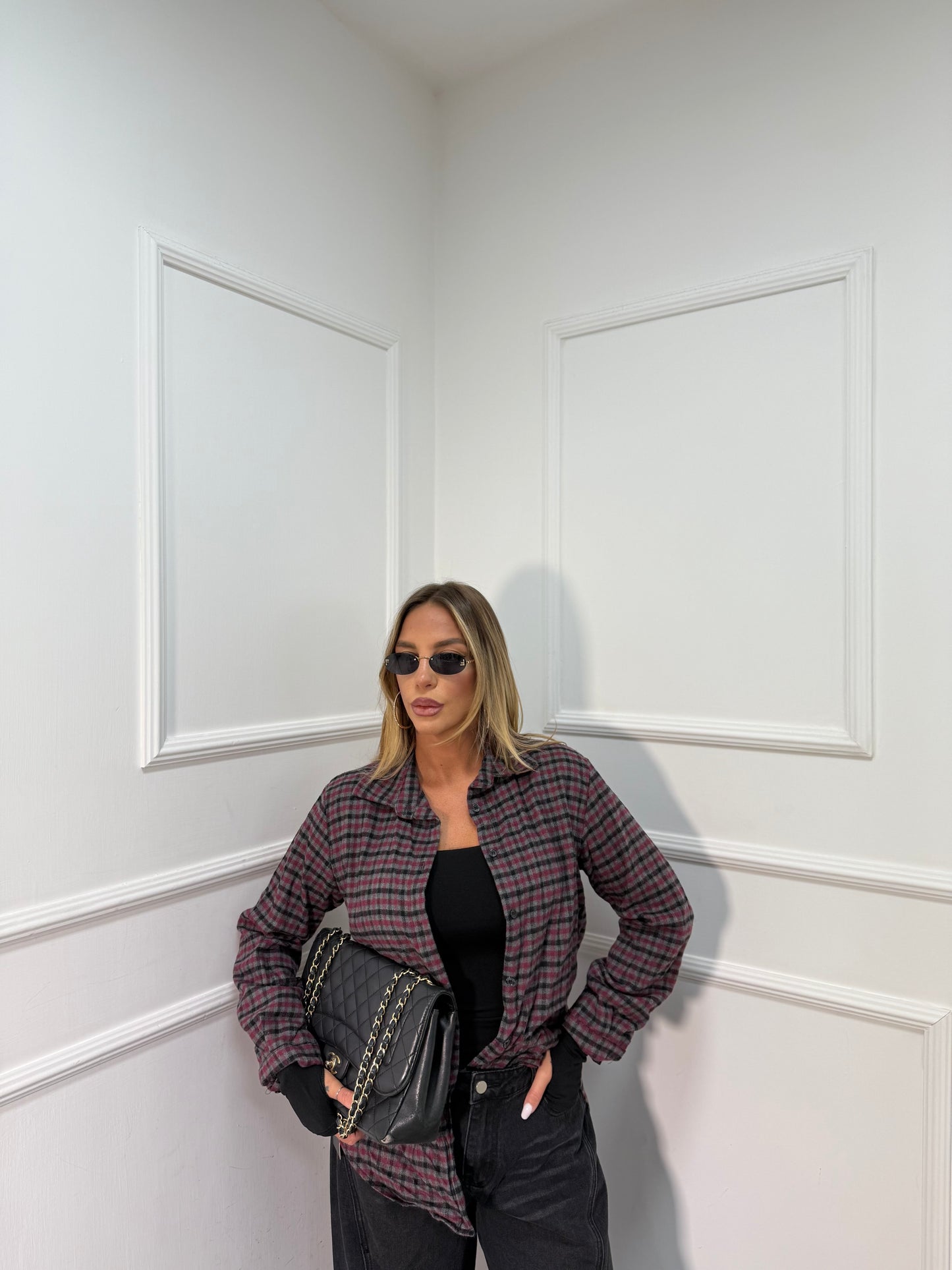 Camicia a quadri in flanella Gabry bordeaux/grigio a35