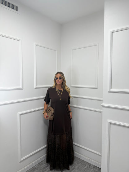 Maxi abito in pizzo Dakota marrone ld3443 by lumina