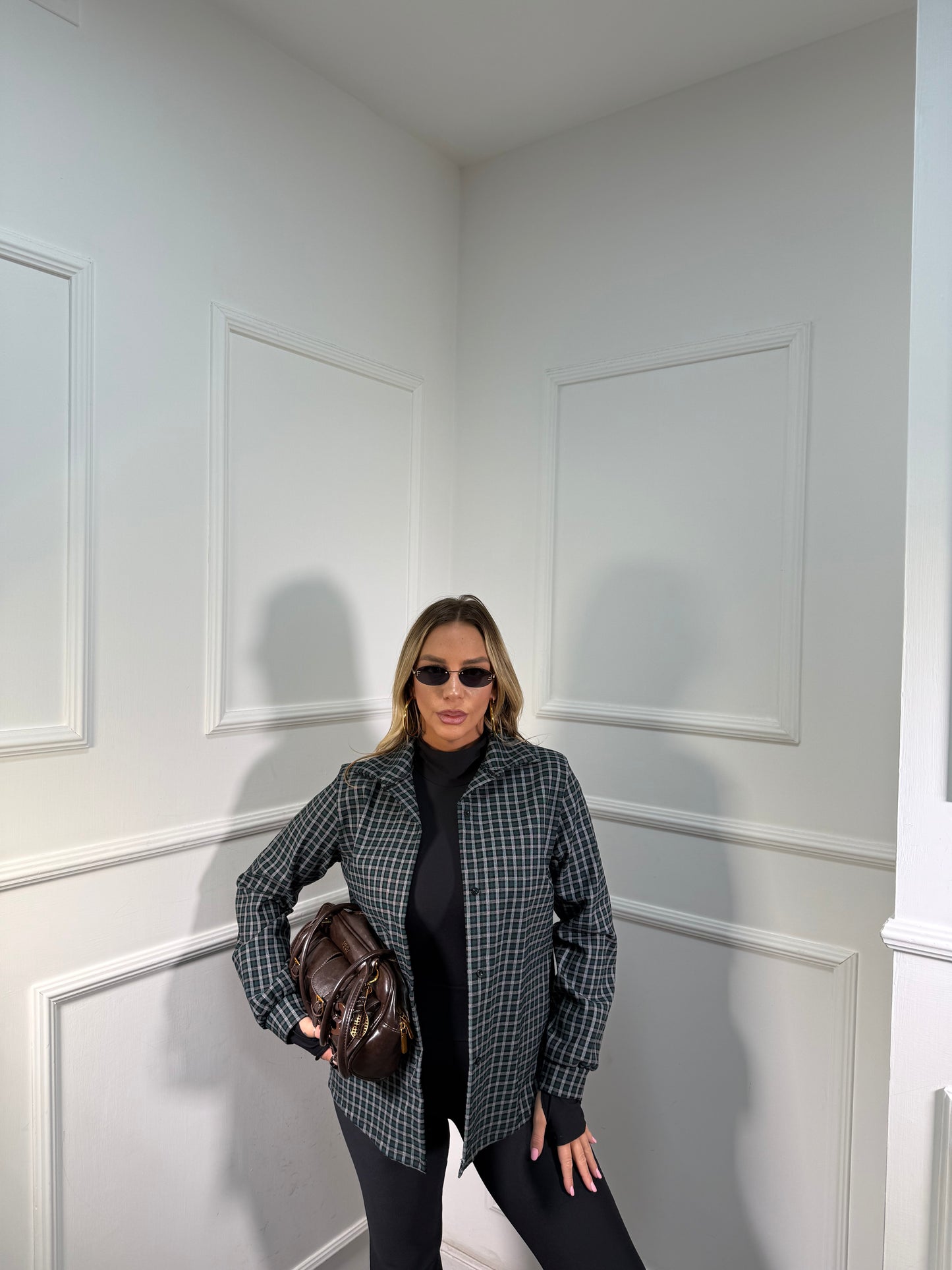 Camicia a quadretti verde/grigio 90202