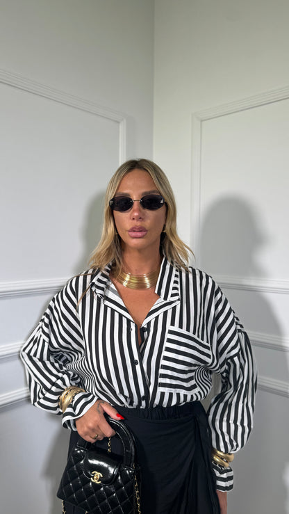 Camicia oversize Curvy  a righe Locker nero/bianco