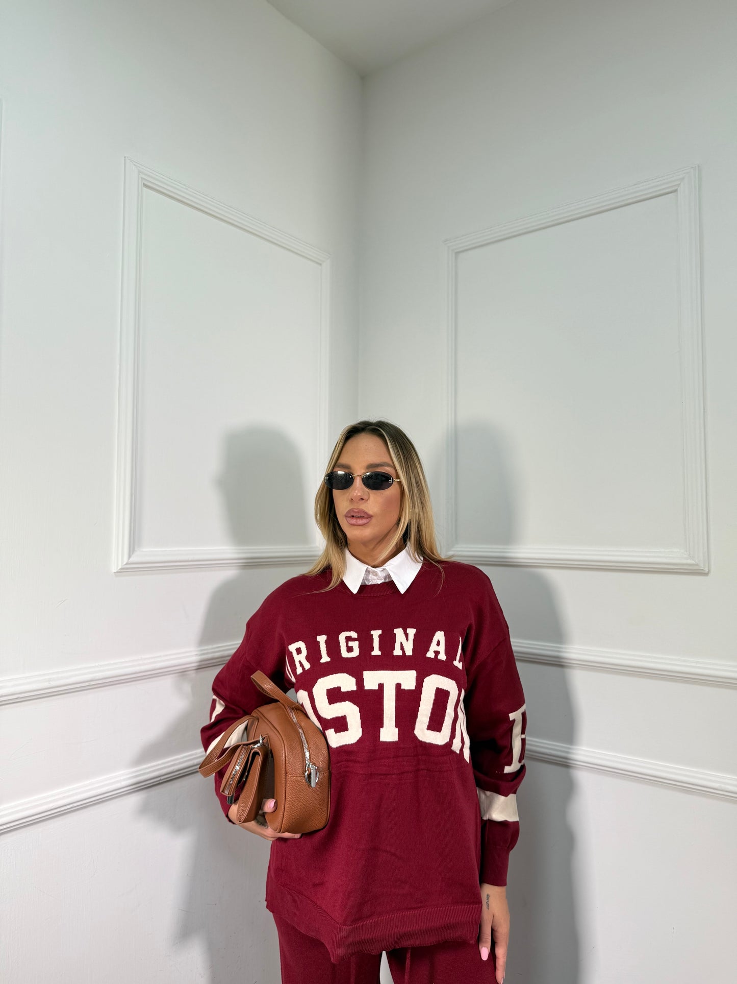 Coordinato in lana rasata Boston bordeaux 3654