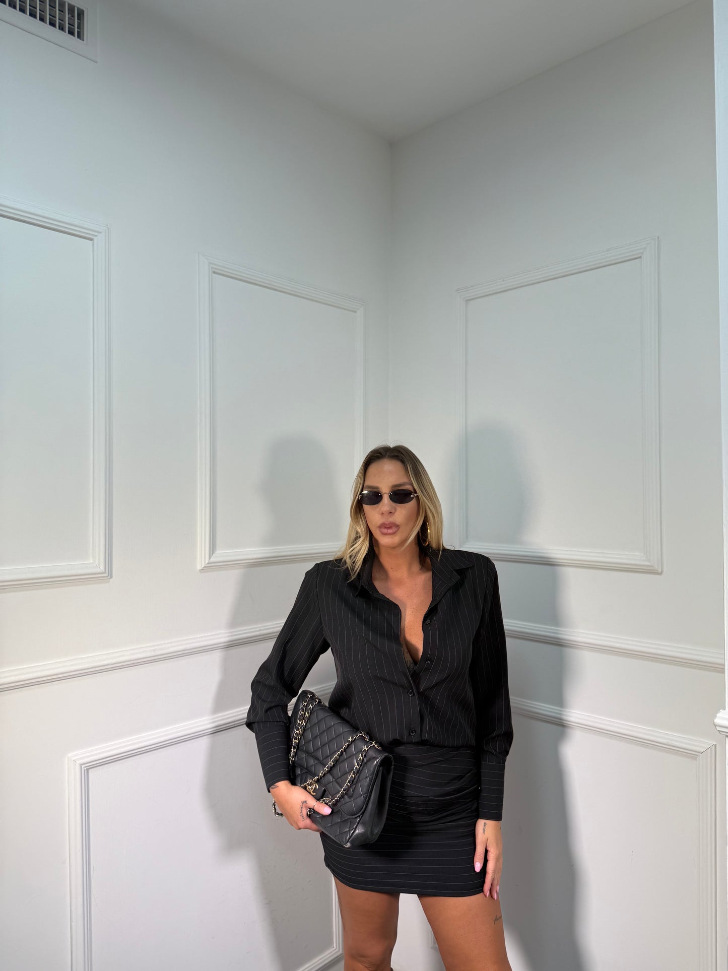 Coordinato gessato Lavinia nero 2856