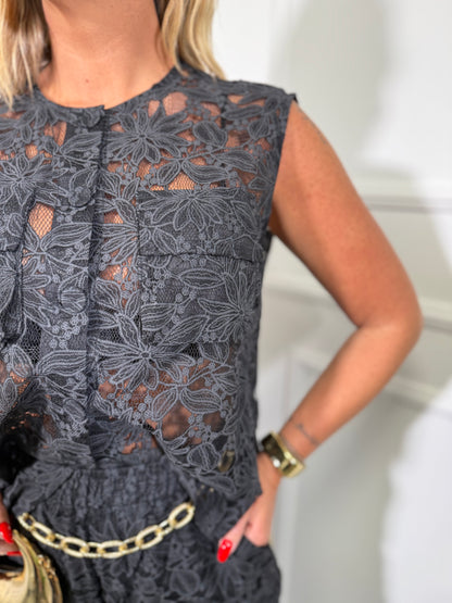 Coordinato in macramè Mira nero p1245