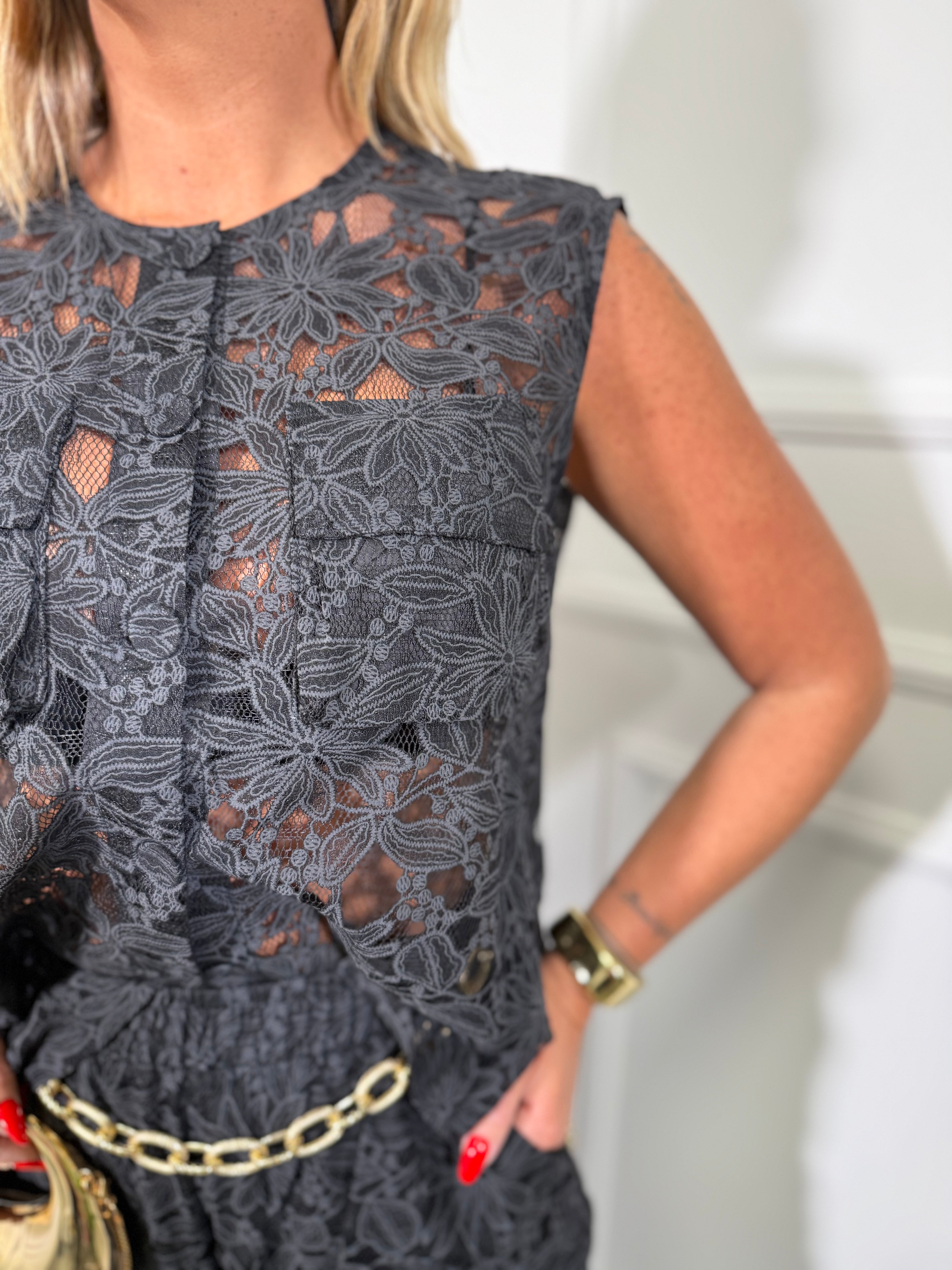 Coordinato in macramè Mira nero p1245