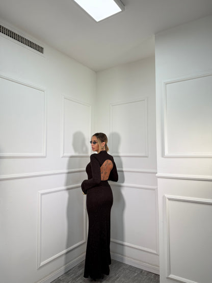 Abito midi in lurex con spalline Zoe cioccolato 12490