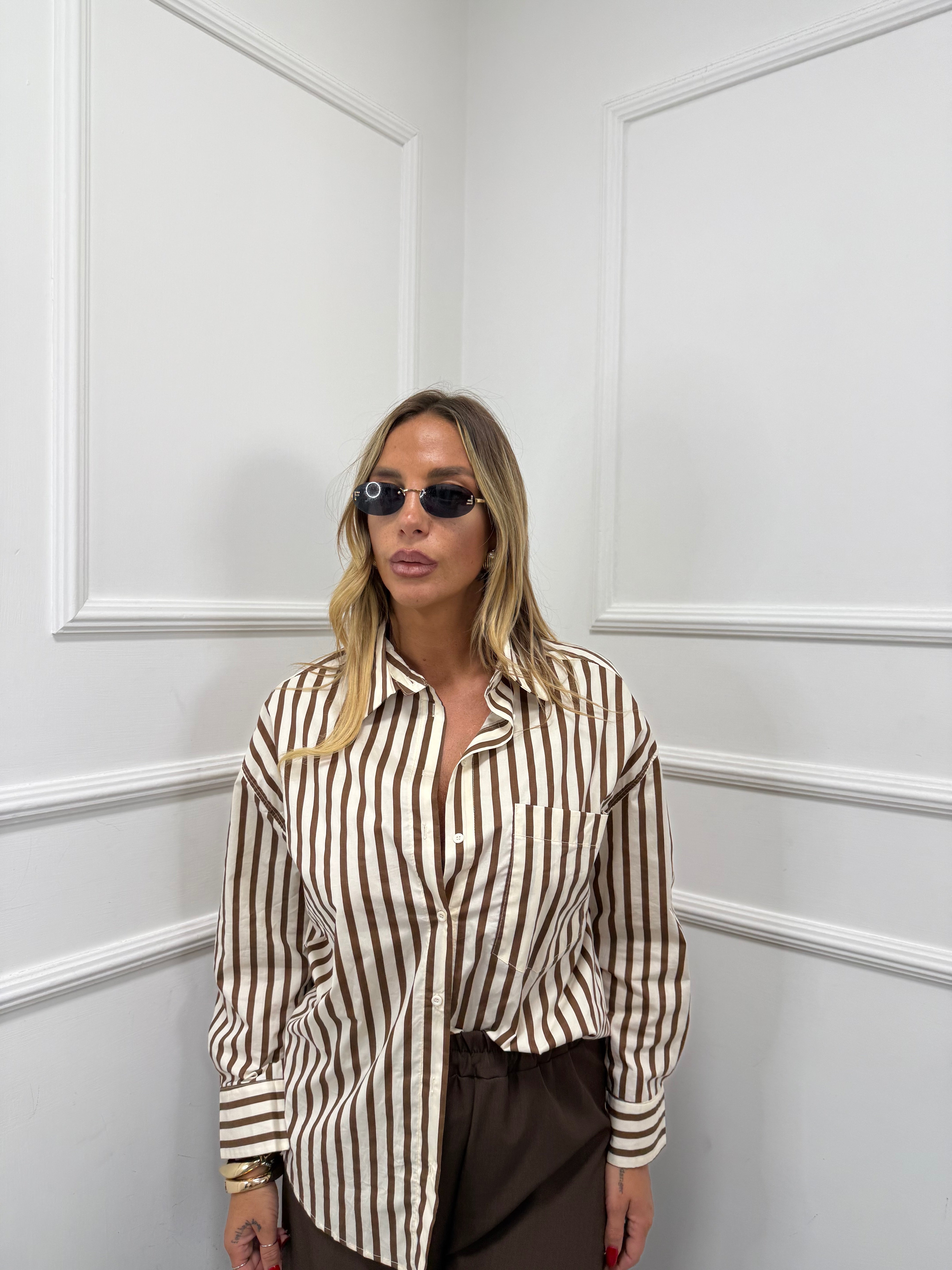 Camicia gessata Cecilia cioccolato 3266
