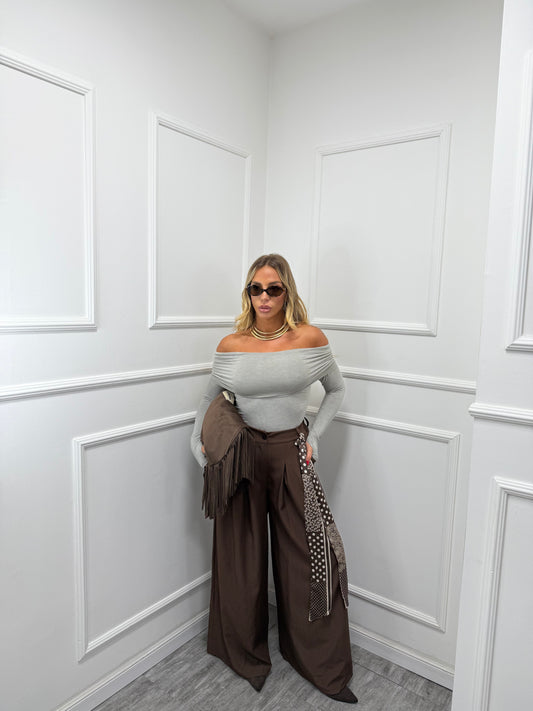 Pantaloni palazzo con foulard Must Have cioccolato 18188