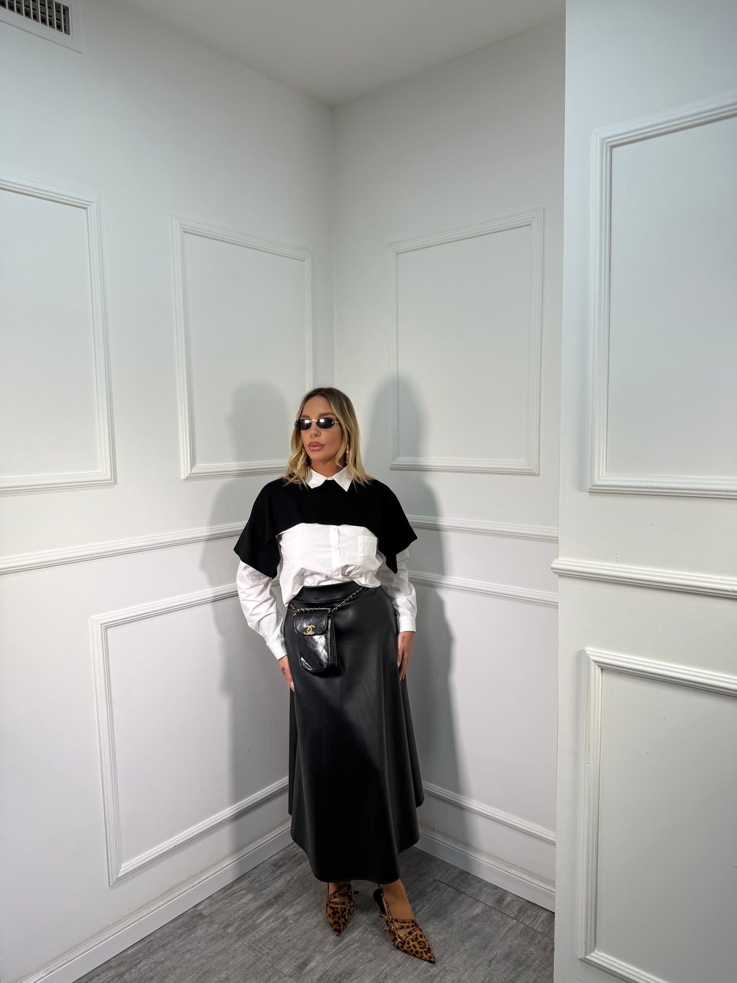 Gonnellone midi in ecopelle Emily nero 19122