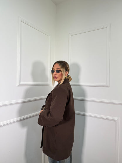 Cappotto giacca oversize taglio asimmetrico Oxford cioccolato 583