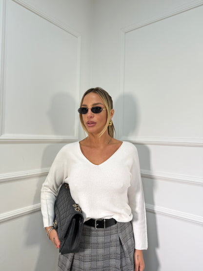 Maglioncino misto lana scollo a V bianco