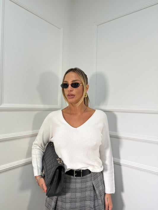 Maglioncino misto lana scollo a V bianco