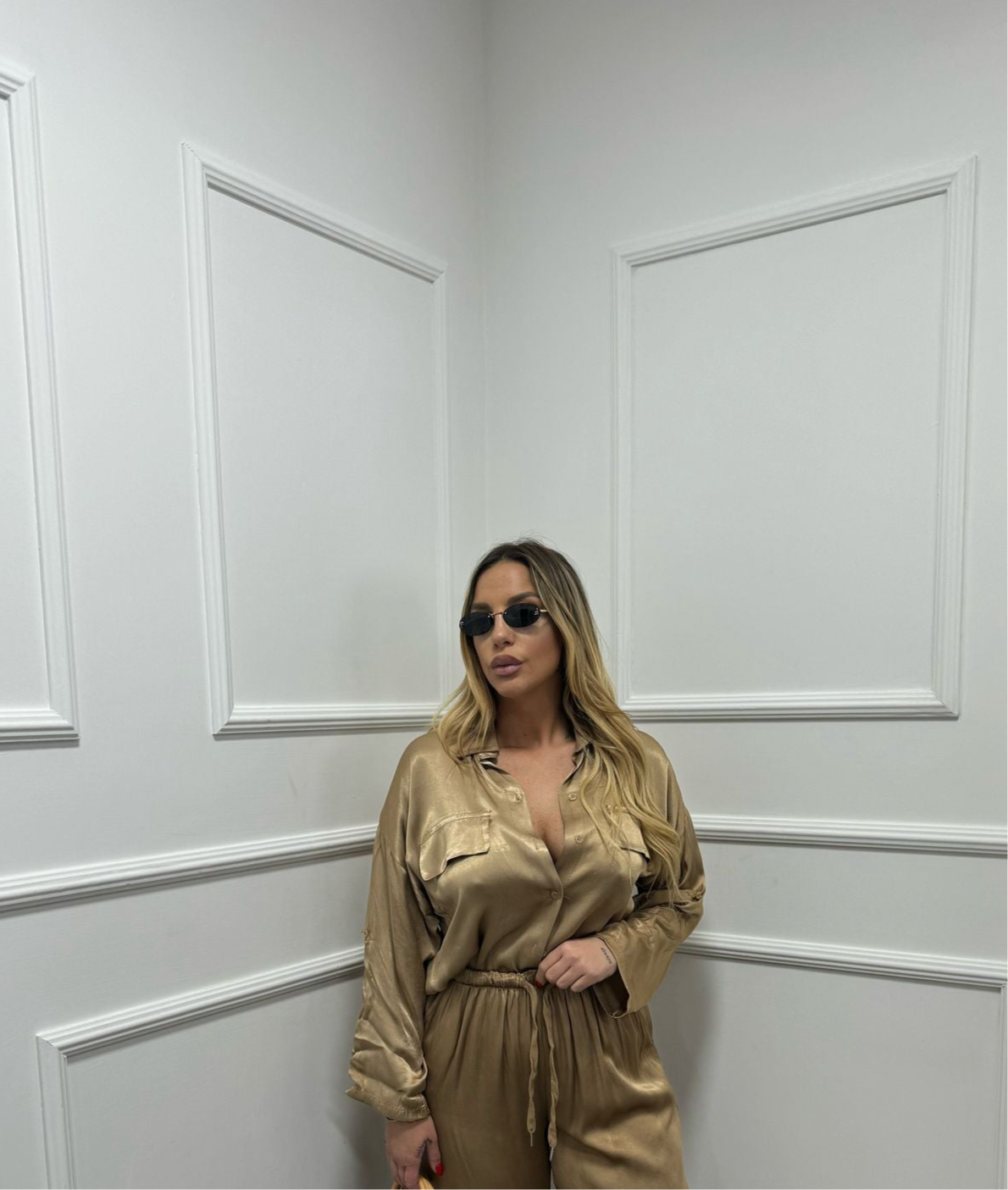 Camicia in raso Micaela camel