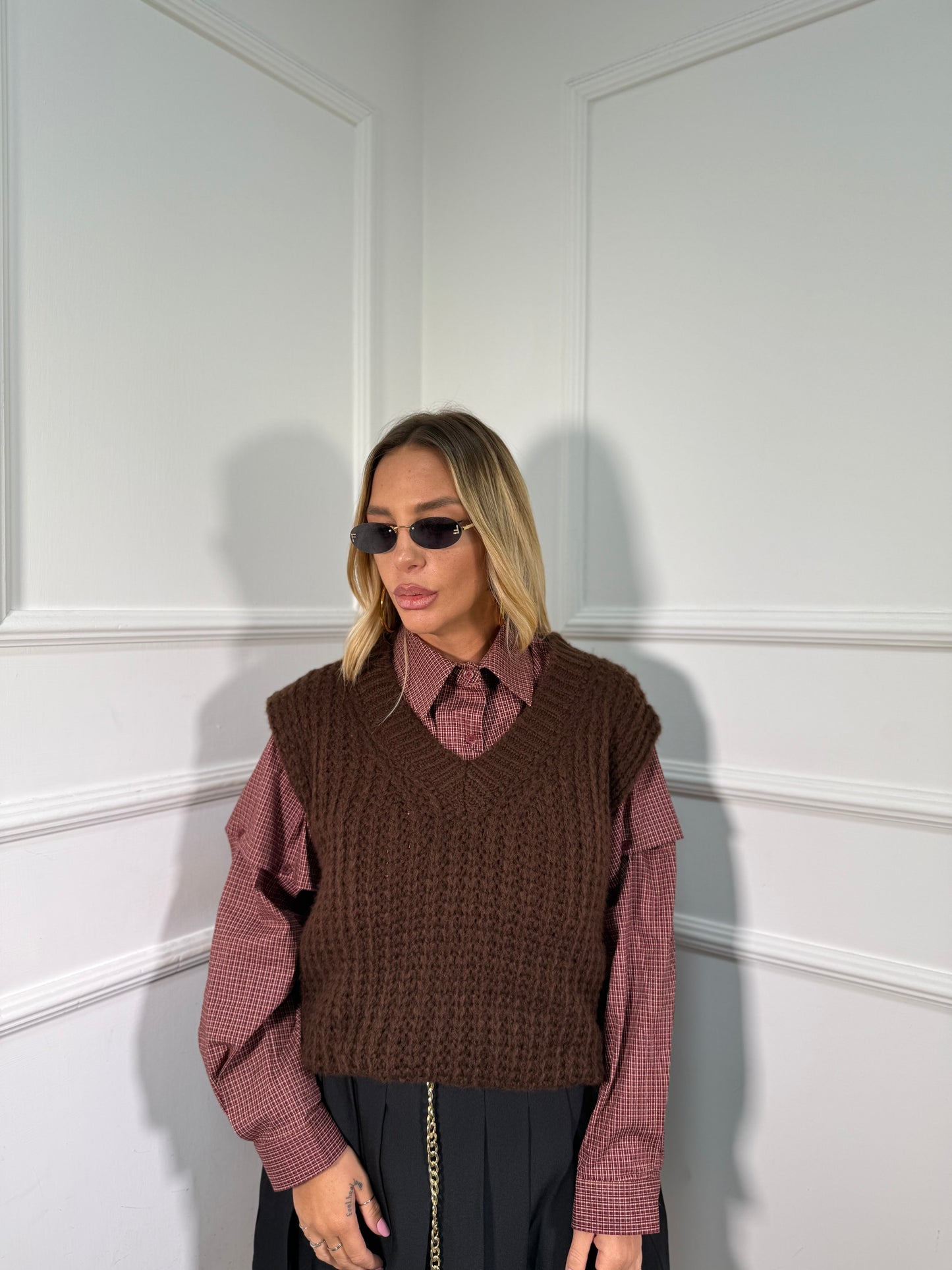 Gilet oversize scollo a V cioccolato 2020