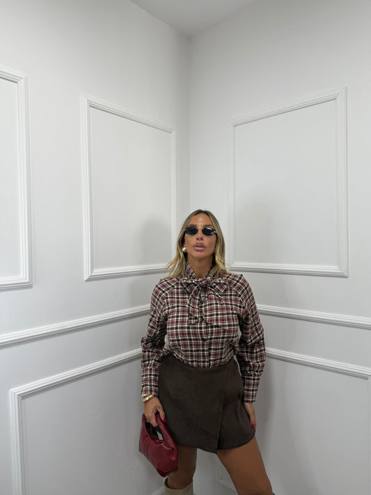 Camicia in flanella con fiocco bordeaux/cioccolato lz174