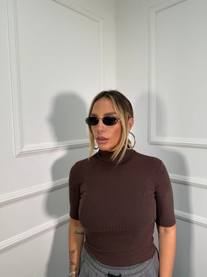 Maglioncino costine collo alto Work cioccolato 5257