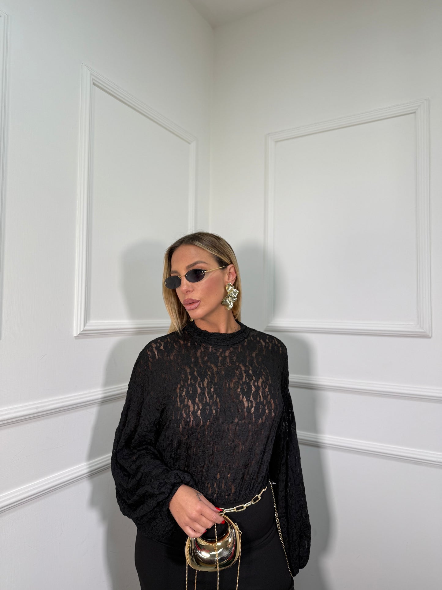 Jumpsuit a palazzo con pizzo Hanita nera 45258