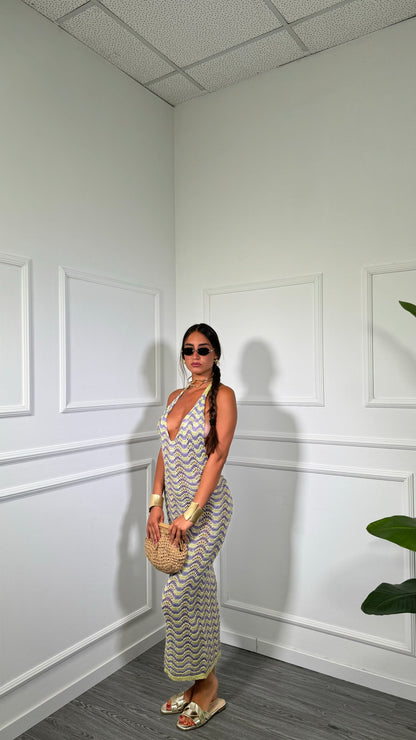 Abito midi in filo lurex zig zag Zama lilla/oro 3778