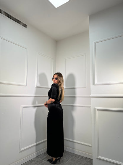 Abito midi in velluto collo alto Jasmin nero 27393