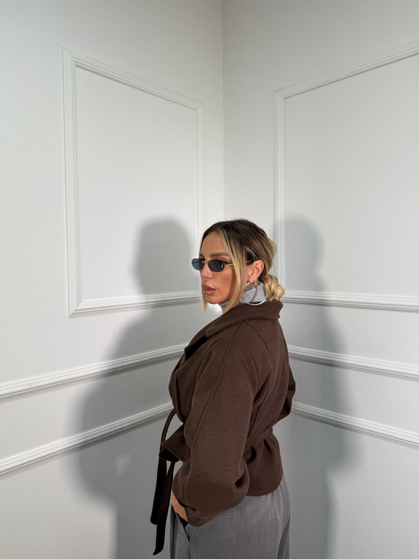 Trench crop in panno Miranda cioccolato 6801