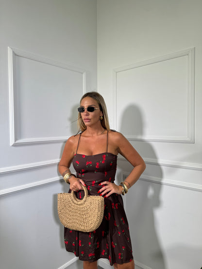 Abito corto con ciliegie Cherry marrone 25714
