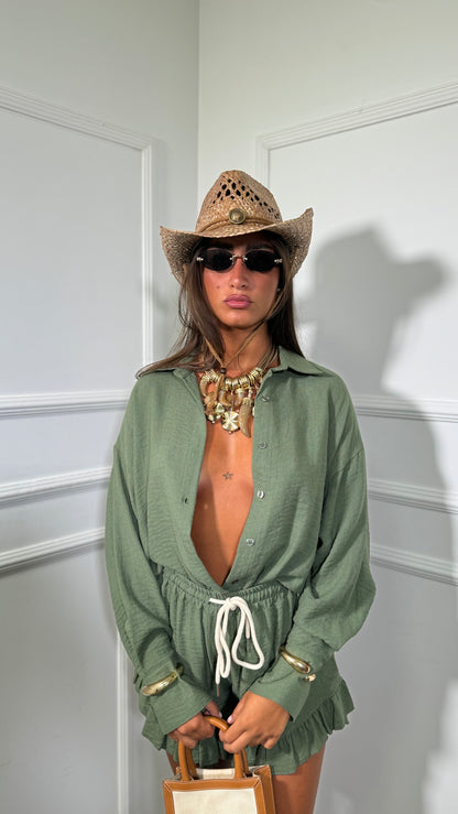 Coordinato scollo sul retro Marcela verde militare