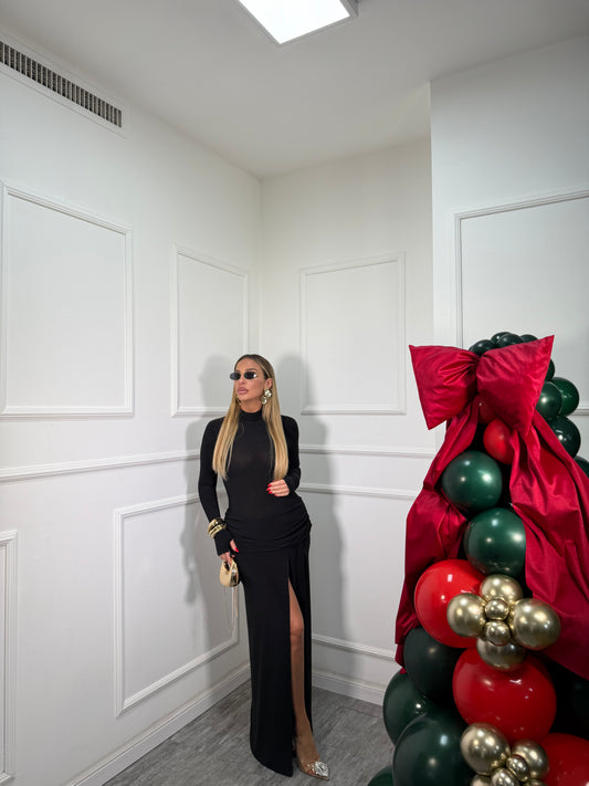 Abito midi con spacco e fusciacca Ipnose nero 1830