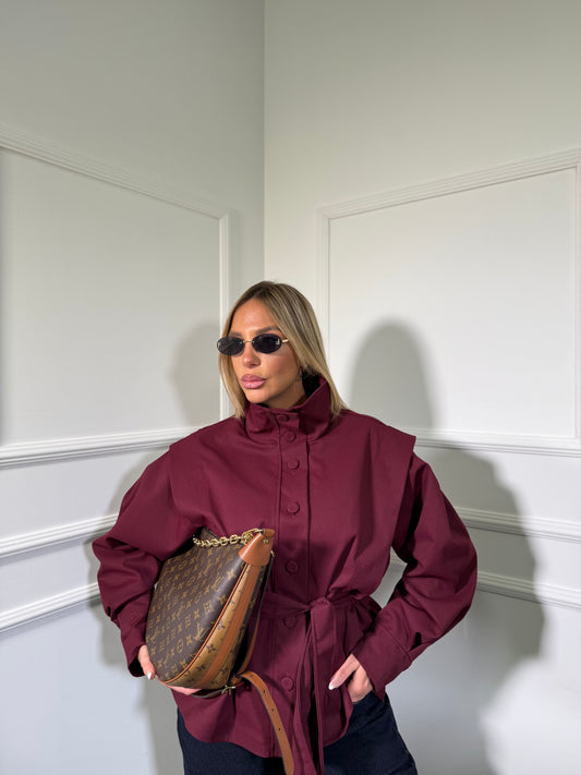 Giacca collo alto con cintura bordeaux 6908