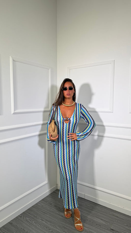 Abito lungo in filo zig zag Zakyntos azzurro 47586