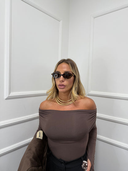 Shirt scollo a barca in viscosa Brendy cioccolato ng3811