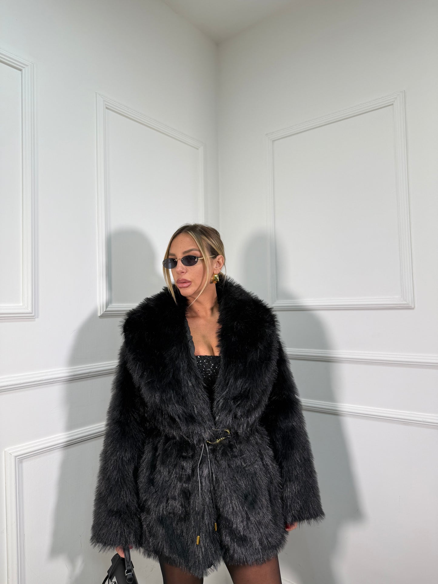 Ecofur midi con cintura Artic nera 5735