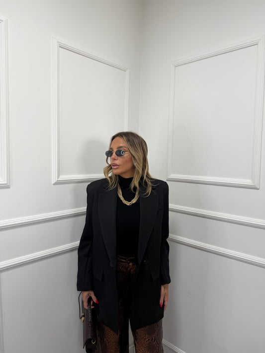 Blazer doppiopetto con spalline nero m11093