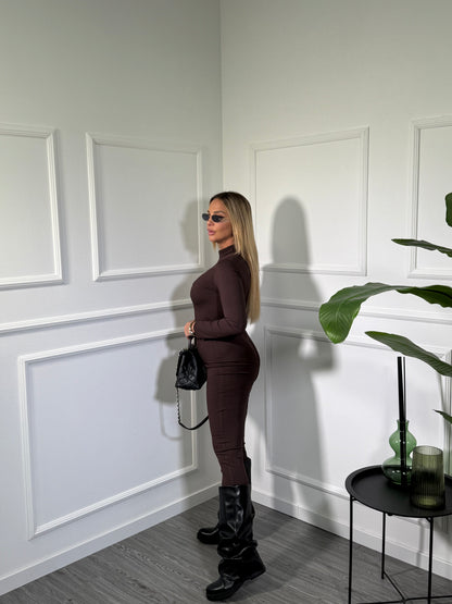 Jumpsuit microcostine con zip cioccolato 23072