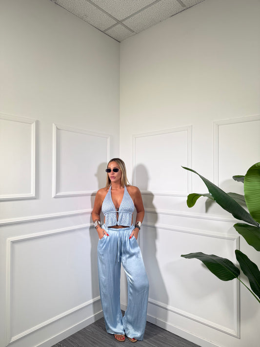 Pantaloni palazzo in satin Must Have azzurro pastello 24205