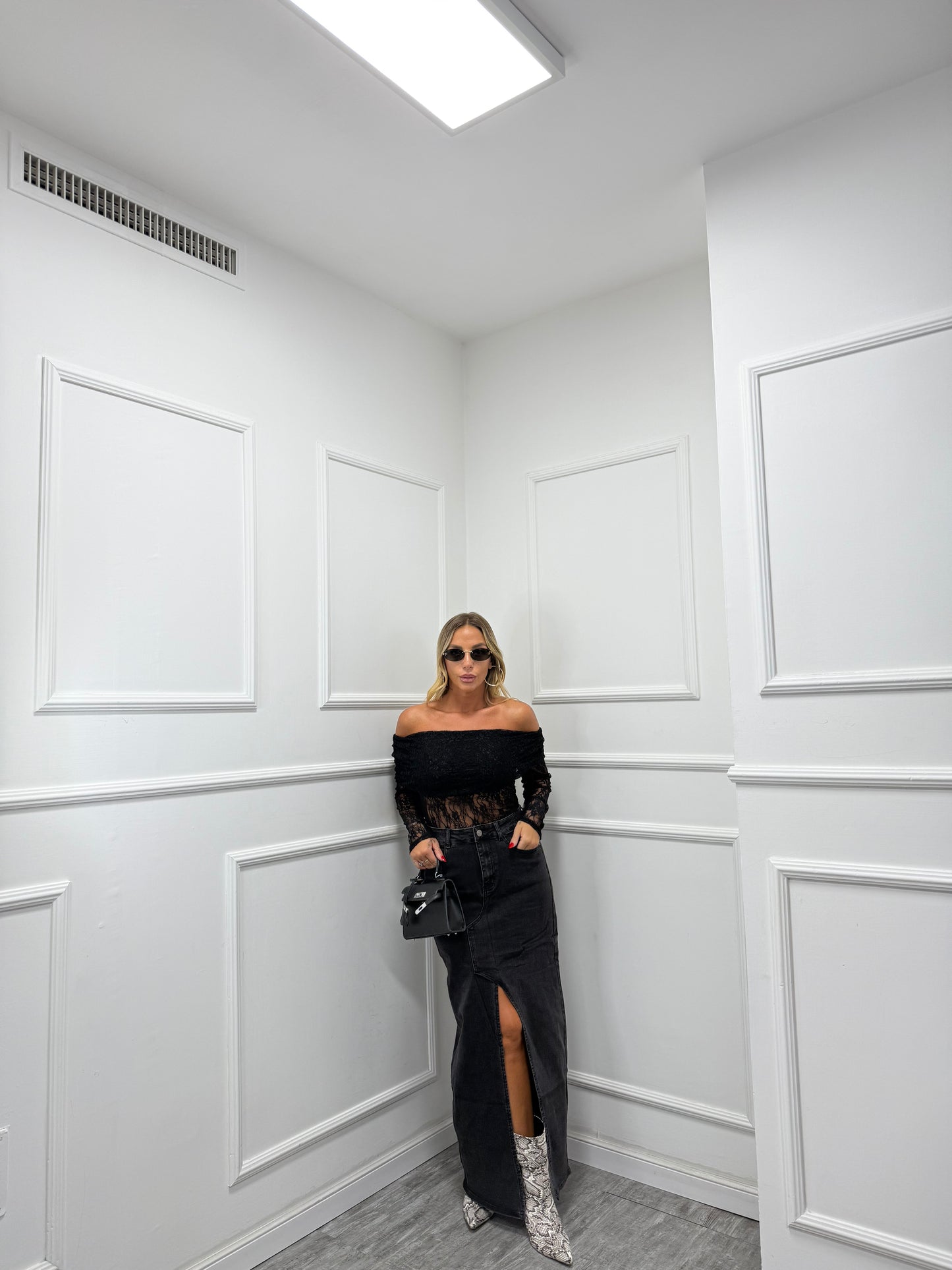 Longuette in denim Selena nera a723